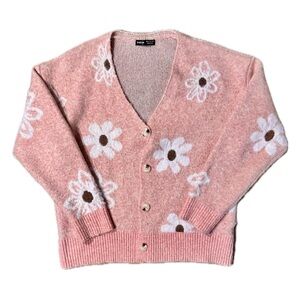 SHEIN Blush Floral Button-Up Cardigan